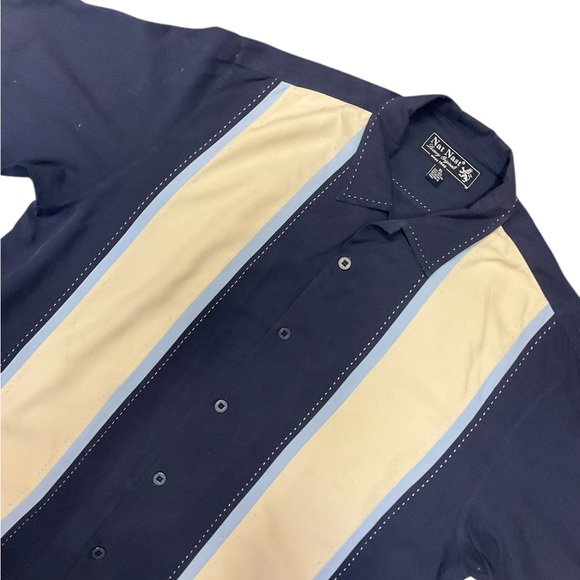 🧵 Nat Nast Luxury Originals Men’s XL Retro Bowling Shirt – Navy Cream Stripe - Picture 3 of 7